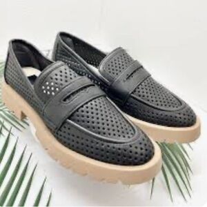 Dolce Vita Black Perforated Loafers with tan Soles size 7.5   S75